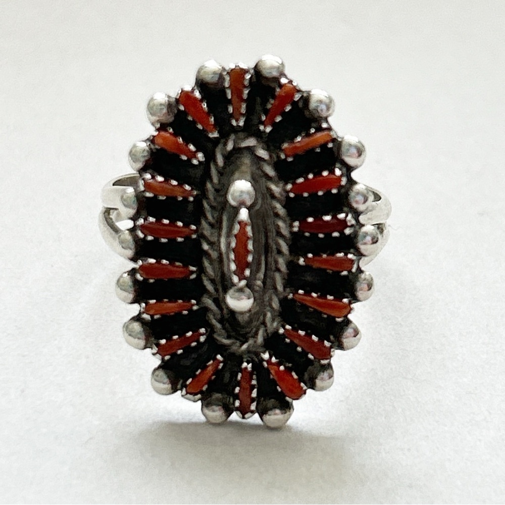 Vintage Signed Rq Panteah Zuni Coral Needlepoint … - image 3